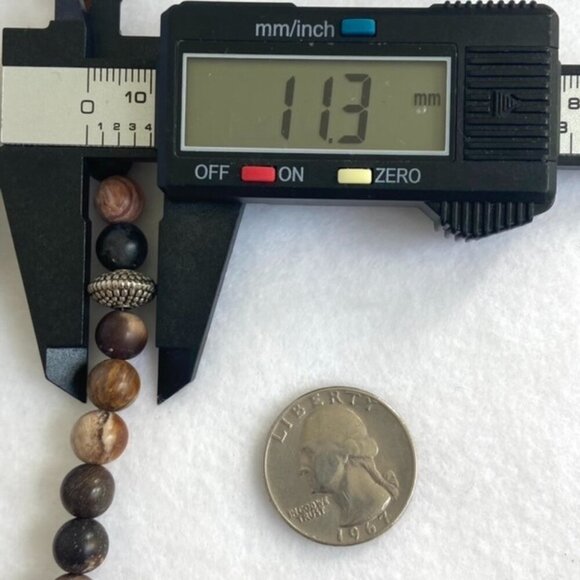 Sterling Silver 925 Tiered Brown Jasper Agate Layered 3 Strand Beaded Necklace - Picture 14 of 16